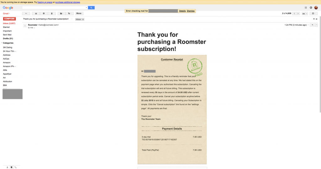 Roomster Email Confirmation
